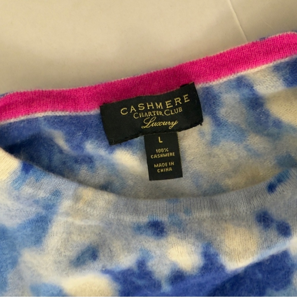 Cashmere Pullover Sweater Charter Club Woman’s Duchess Blue tie dye 100%cashmere - Picture 5 of 5